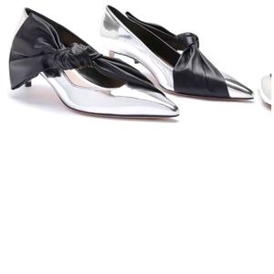 SHUTZ HAVANA BOW, brand new: silver shoes, low heels, black bow